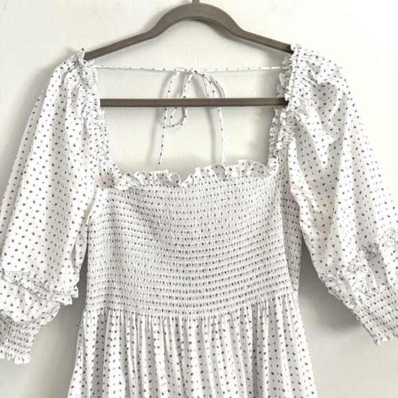 Hill House Nesli Nap Midi Dress White Pampelonne Paisley Smocked Women’s Large - Picture 4 of 6